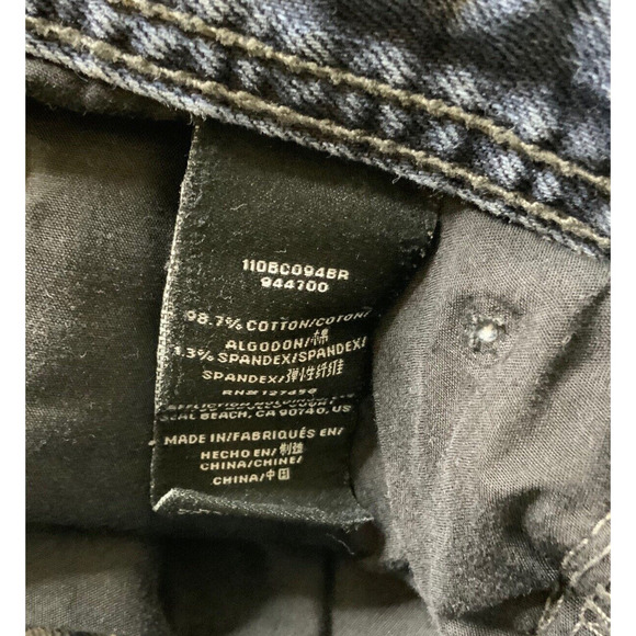 Affliction Cooper Buckle Denim Jeans 32R Distressed Dark Wash Stretch Blue - Picture 13 of 13